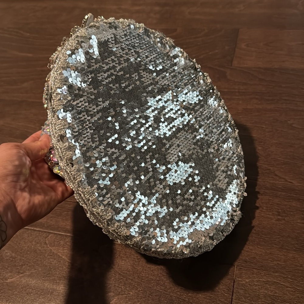 Silver Rhinestone Sequin Bride Hat - image 2